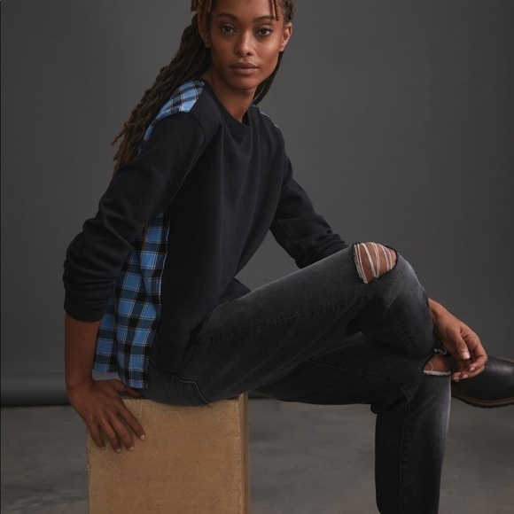 NWOT Pilcro | Anthropologie Contrast Flannel Sweatshirt - Picture 1 of 11